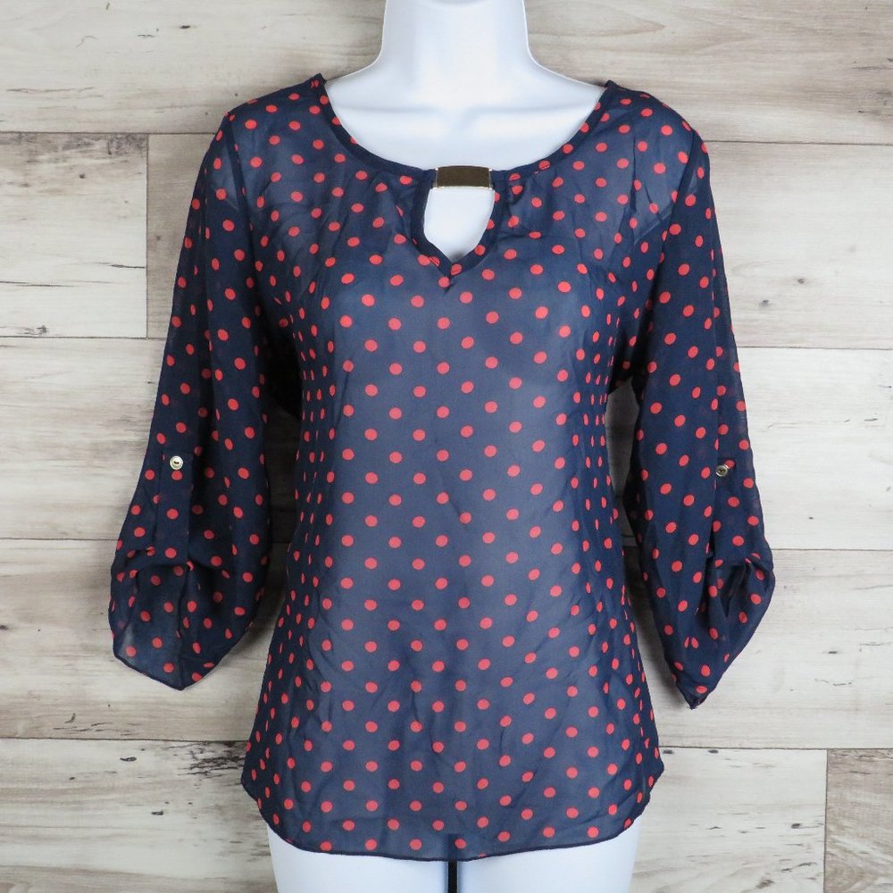 TOVIA*Women's 3/4 Tab Sleeve Cut Out Boat Neck High/Low Curved‎ Hem Blouse~Large